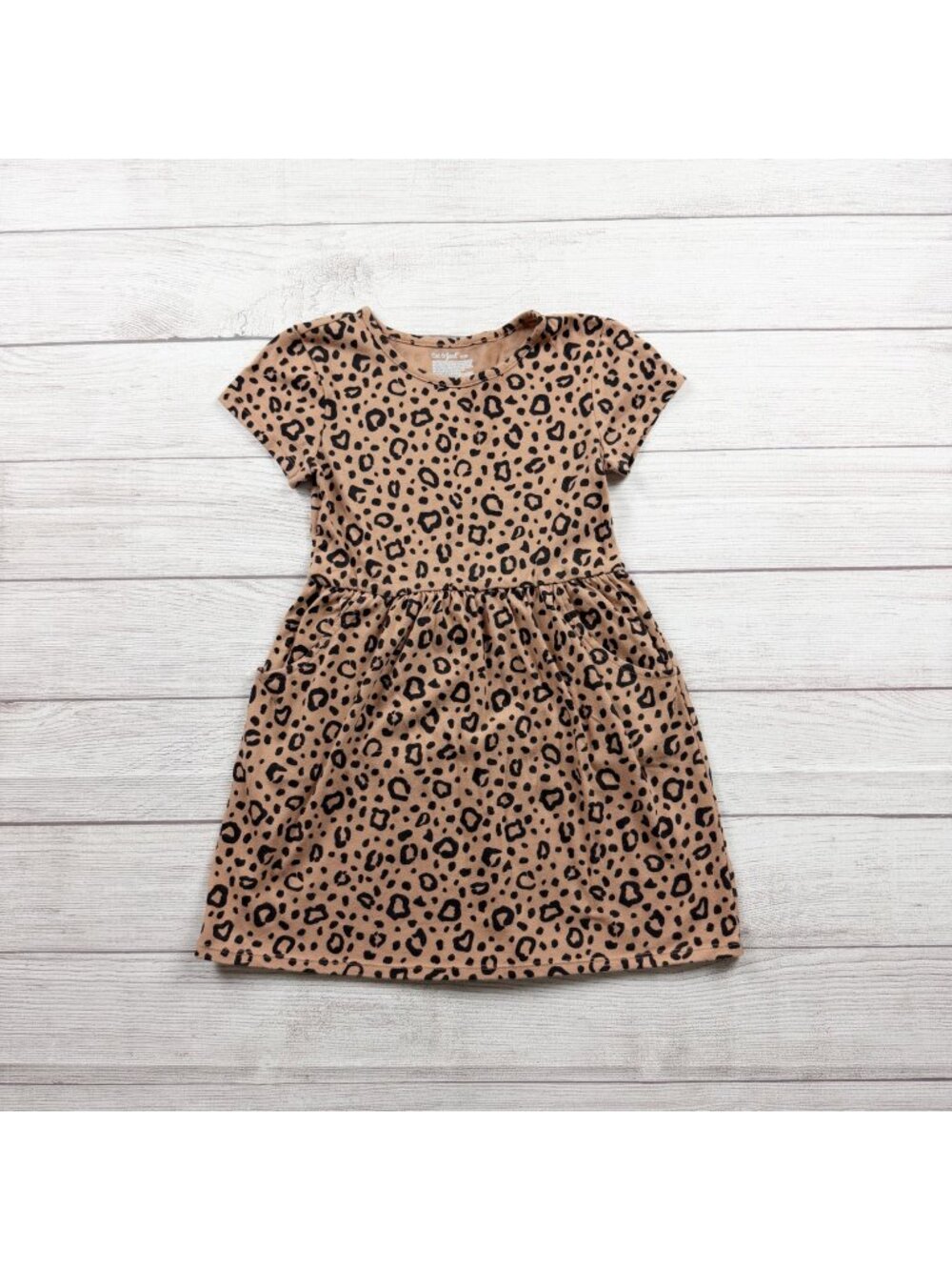 Cat & Jack Girls Leopard Print Short Sleeve Dress Pockets M 8
